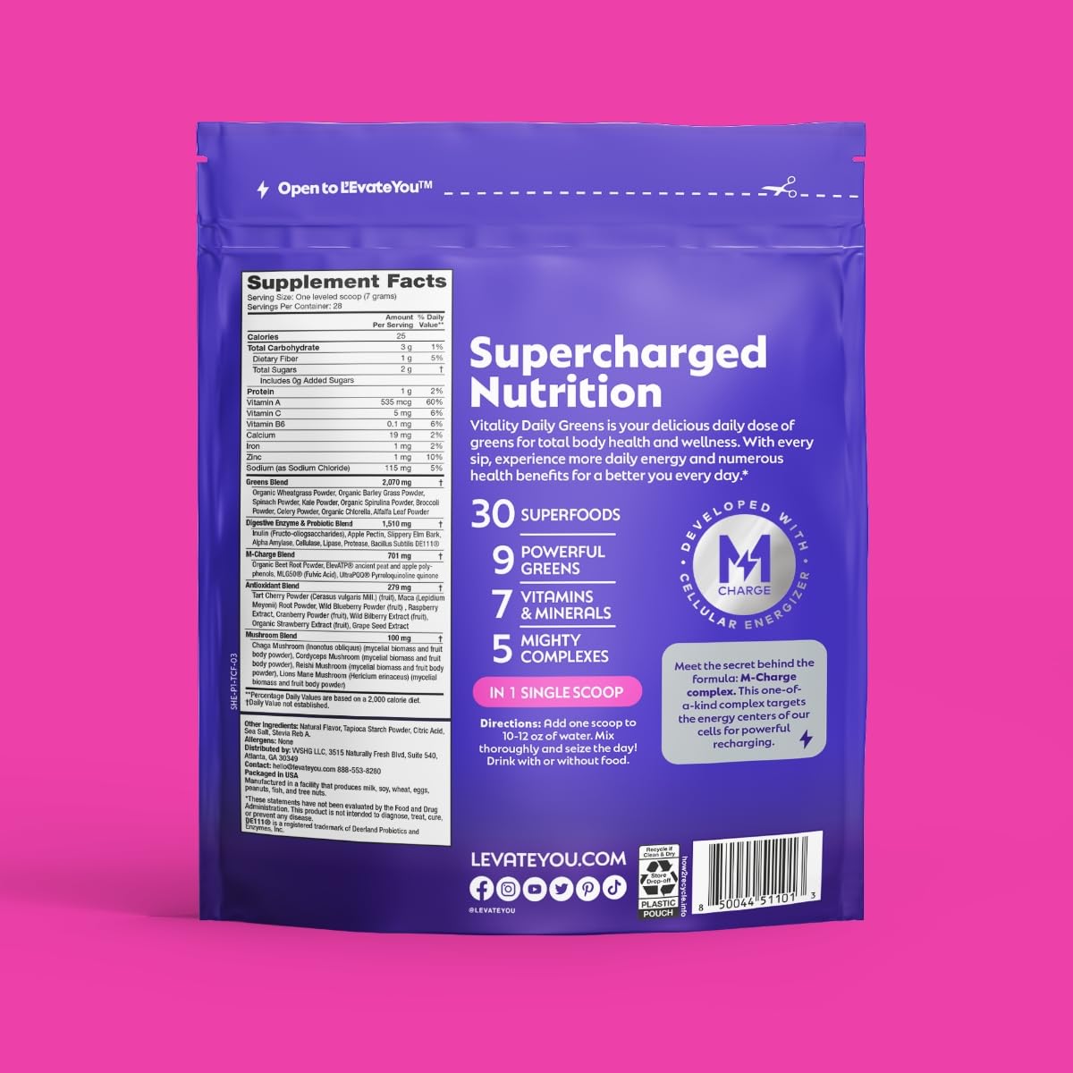 L'Evate You Vitality Daily Greens Powder (28 Servings) 30 Superfoods, 9 Greens - for a Cellular Energy Boost, Powered by M-Charge Complex for All Day Energy (Tart Cherry) Steve Harvey's L'Evate You buy supplements Au