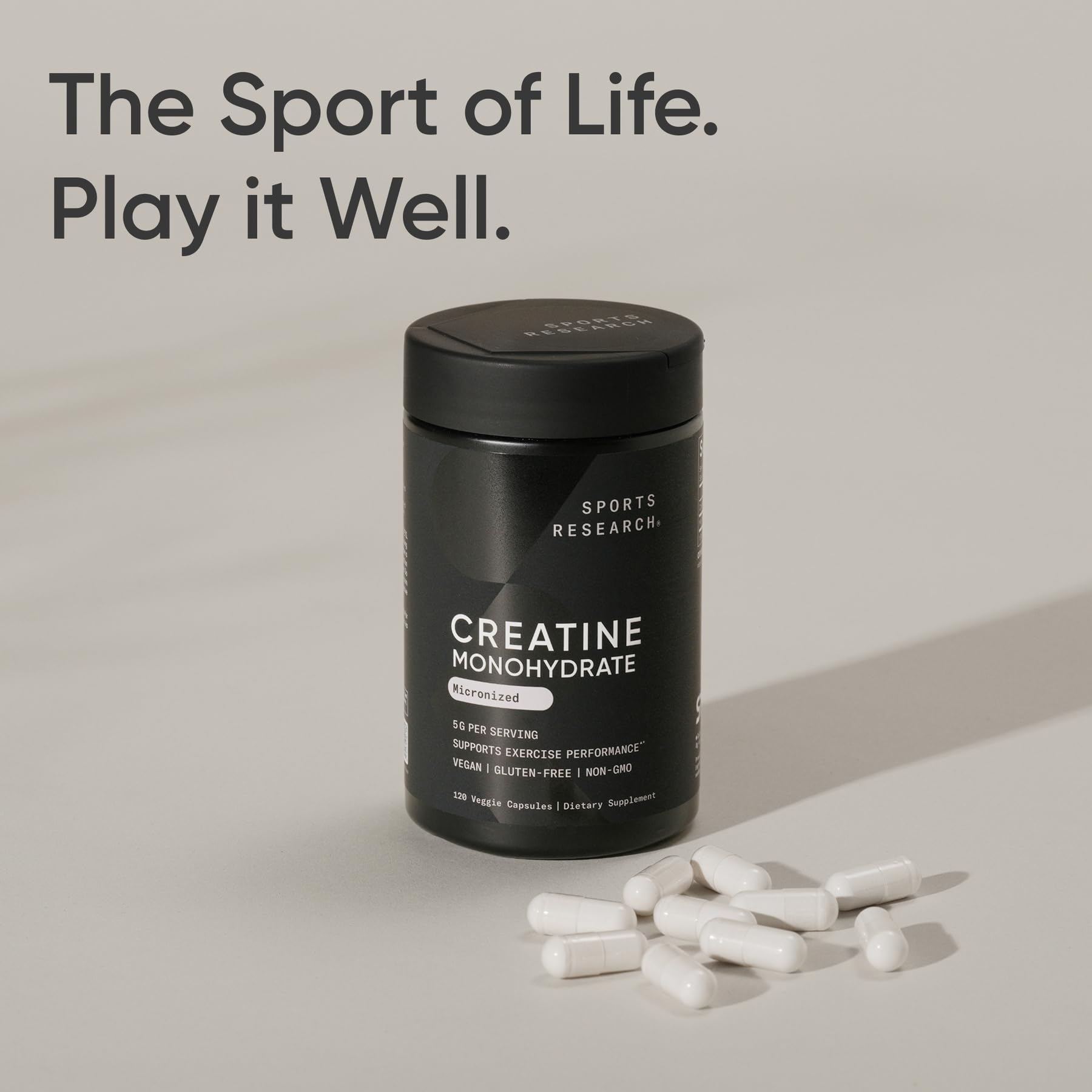 Sports Research® Creatine Monohydrate Capsules - Supports Workout Recovery, Lean Muscle gain, Performance and Strength* - Non-GMO, Vegan Certified - 5g per Servings - 30 Servings Sports Research buy supplements Au
