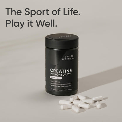 Sports Research® Creatine Monohydrate Capsules - Supports Workout Recovery, Lean Muscle gain, Performance and Strength* - Non-GMO, Vegan Certified - 5g per Servings - 30 Servings Sports Research buy supplements Au