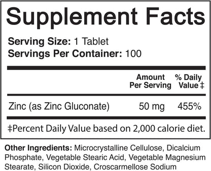 NutriFlair Zinc Gluconate 50mg, 100 Tablets - High Potency Immune System Booster Supplement Pills, Immunity Defense, Powerful Natural Antioxidant, Non-GMO, Compare with zinc picolinate, citrate, oxide