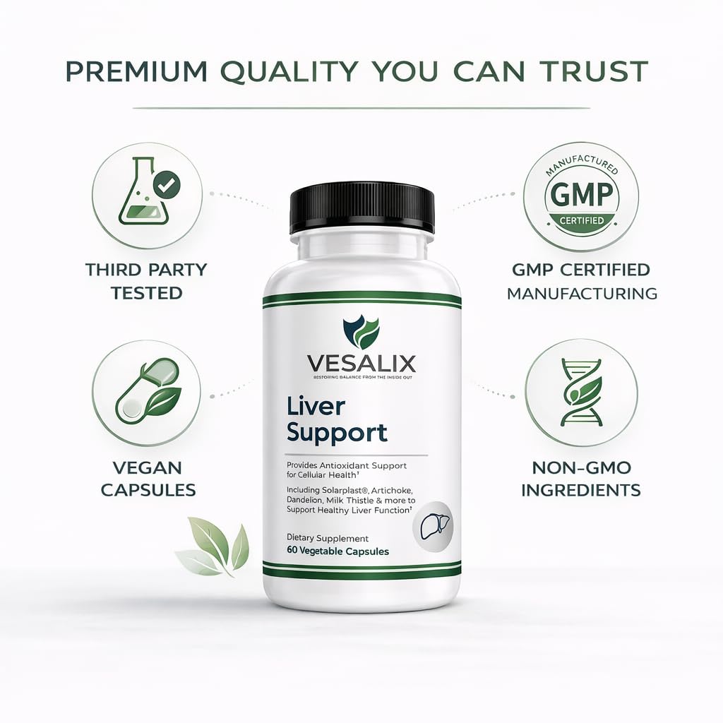 VESALIX Liver Support Supplement for Adults 40+ – Milk Thistle, Artichoke & Dandelion with Digestive Enzymes – Supports Digestion & Cellular Health – 60 Vegetarian Capsules VESALIXBuy Supplements Australia