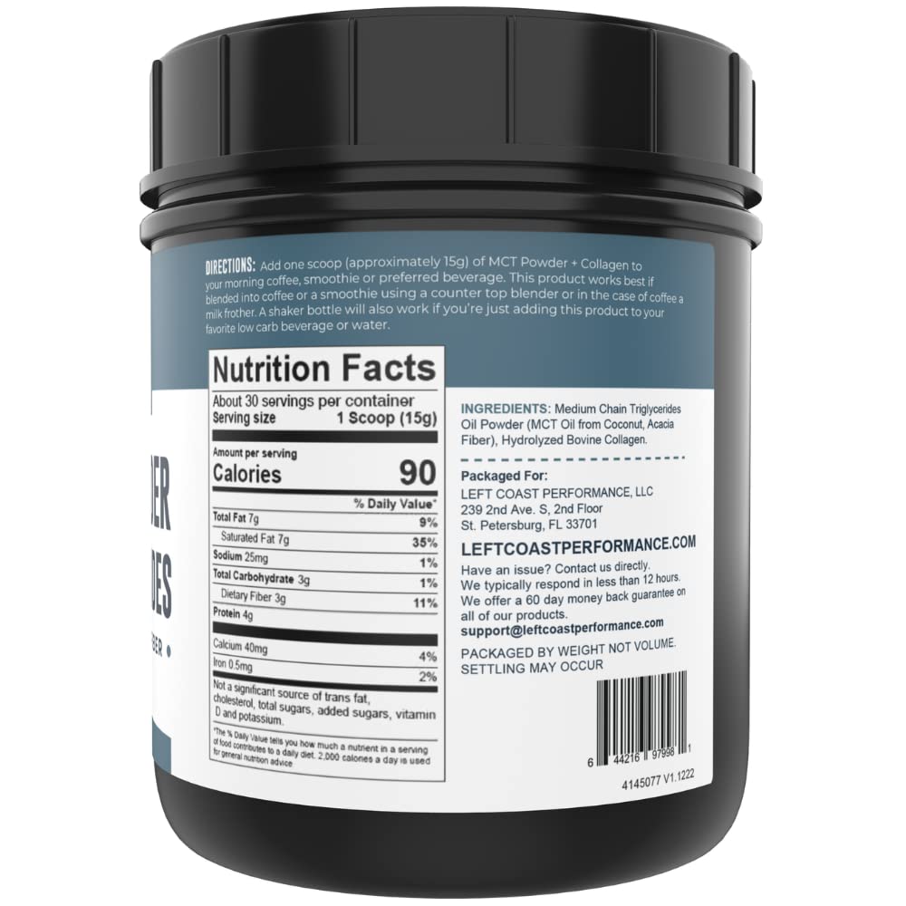 Left Coast Performance Chocolate MCT Oil Powder & Collagen Peptides, 1lb + Unflavored MCT Oil Powder & Collagen Peptides, 1lb