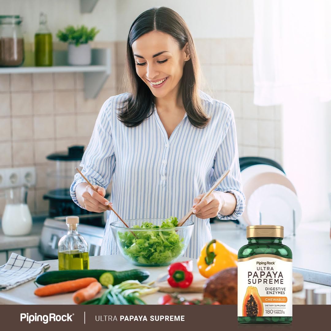 Piping Rock Papaya Digestive Enzymes Chewable | 180 Tablets | Ultra Supplement for Women and Men | Carica Papaya | Vegetarian, Non-GMO, Gluten Free