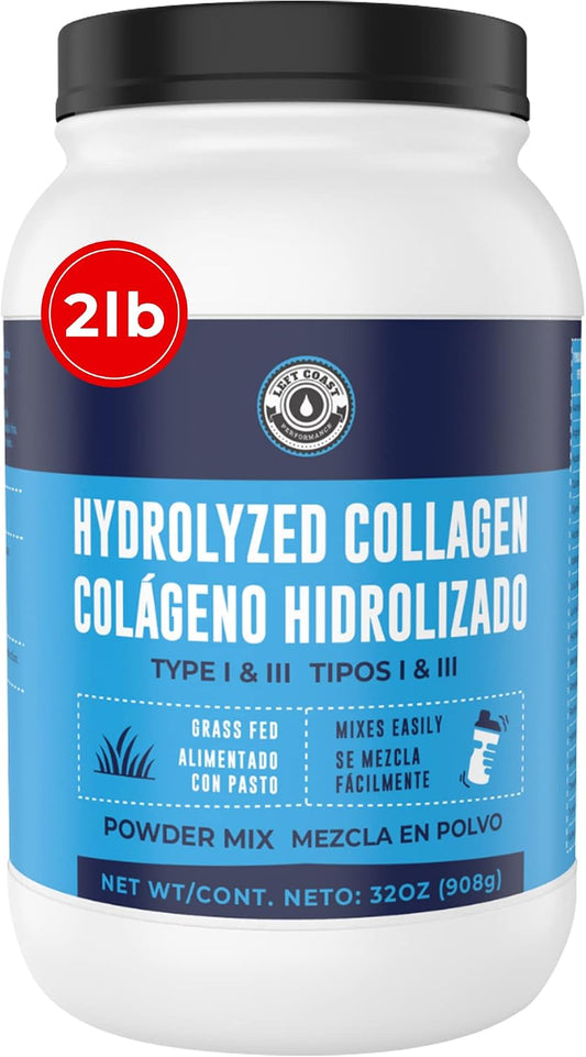 2lb Colageno Hidrolizado En Polvo Para Mujeres y Hombres - Péptidos de Colageno tipo I & III -Alimentado Con Pasto - Sin Sabor – Apoya articulaciones, piel, Cabello, uñas - Mejor Valor Por Tu Dinero