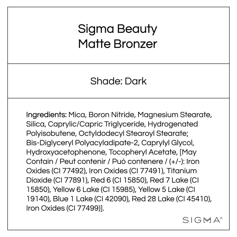 Sigma Beauty Matte Bronzer - Longwear Light Bronzer Powder with Matte Finish for Face - Achieving a Natural, Sun Kissed Glow (Dark) Sigma BeautyBuy Supplements Australia