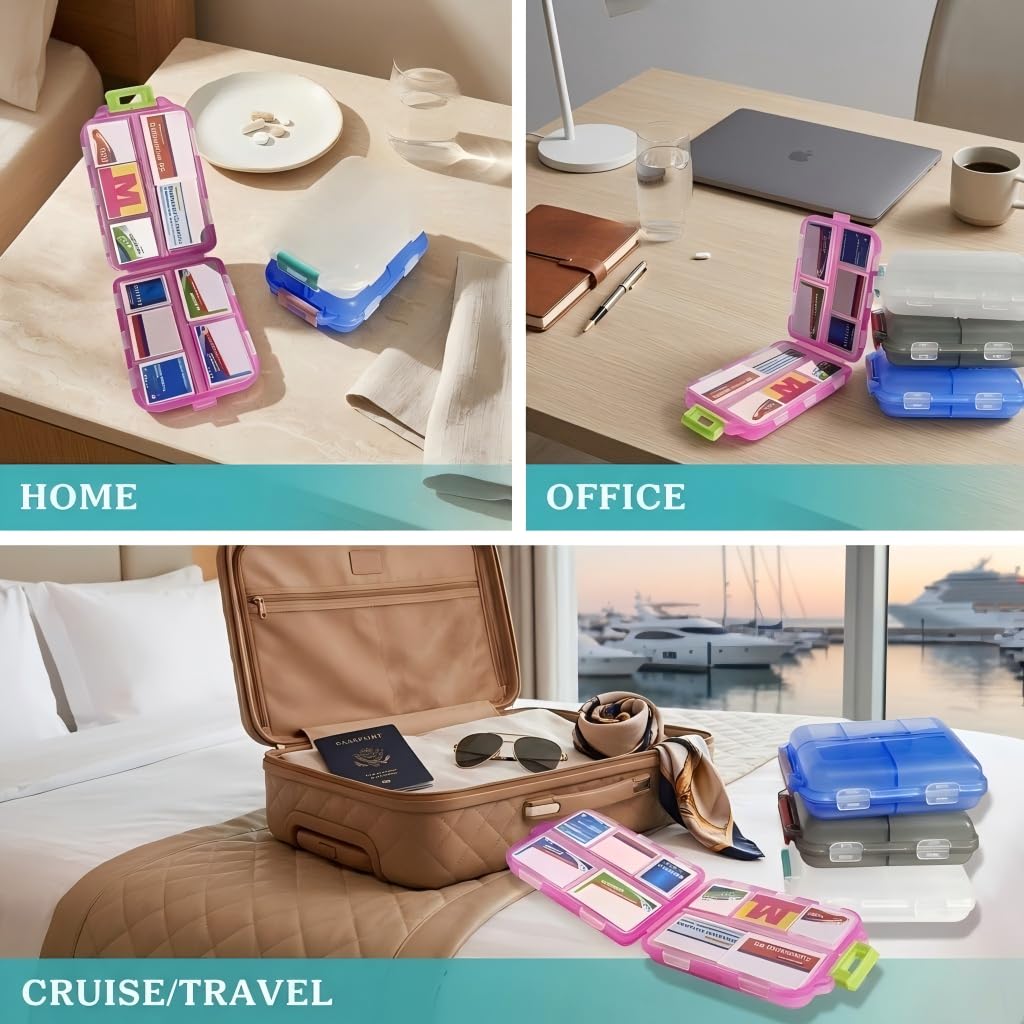 Pill Organizer with Medicine Labels Travel Daily Pill Container Mini Medication Organizer Storage Pill Organizer Travel Essentials Pill Case 7 Day (Pink & 161 Lables) iouwei buy supplements Au