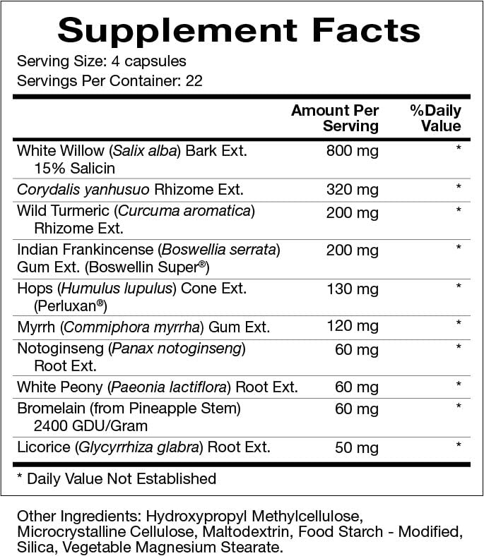 Natura Health Products Willow Relief Supplement - Enhances Muscle Relaxation - Featuring White Willow Bark, Turmeric, Boswellin Super Indian Frankincense, Corydalis Rhizome (90 Capsules) Natura Health ProductsBuy Supplements Australia