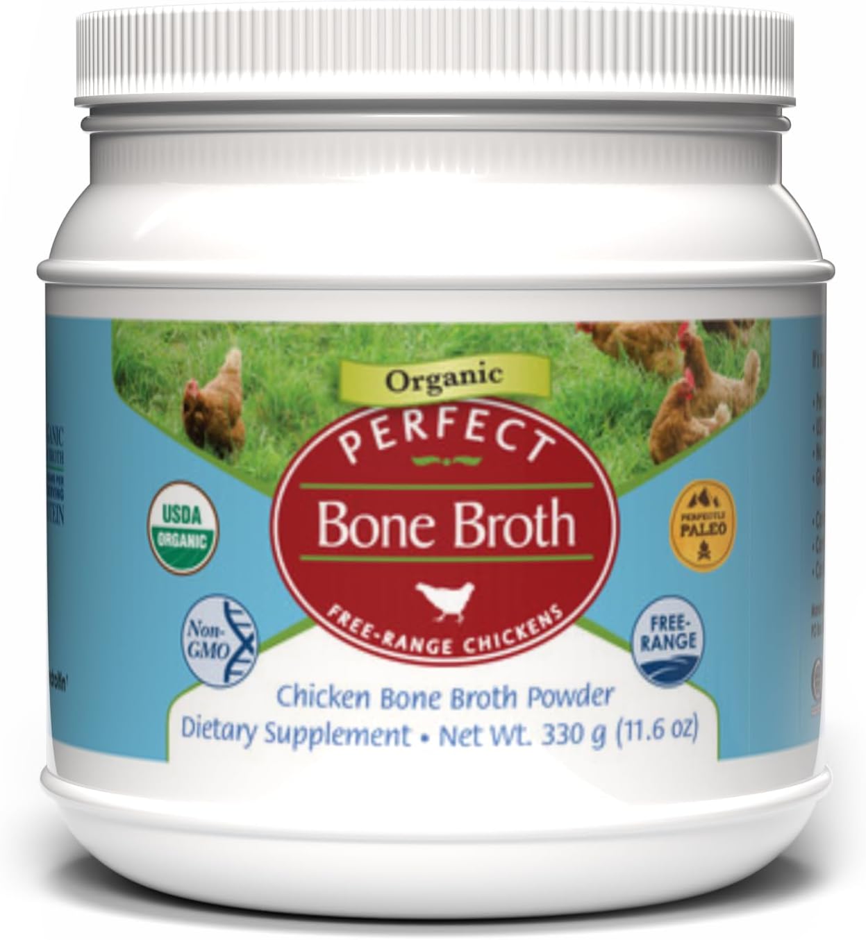 Perfect Organic Chicken Bone Broth Powder | Free Range Low Sodium Chicken Broth | Paleo & Keto Bone Broth Powder (330g) 30 Servings