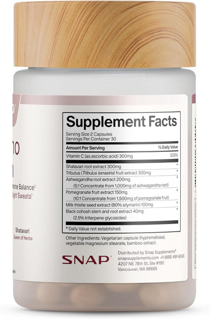 Snap Supplements Perimeno Health Perimenopause Supplements for Women, 60 Ct | Botanical Complex with Shatavari for Hormone Balance and Harmony, Mood and Vitality, Perimenopause Support for Women
