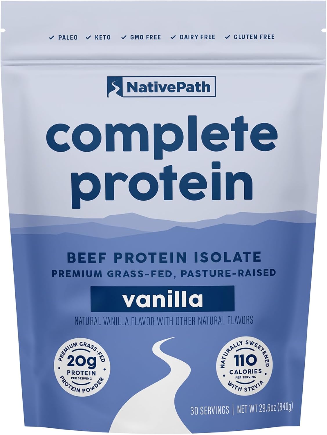 NativePath Complete Protein, 20g Grass-Fed Beef, Vanilla, 30 Servings | Dairy-Free, Whey-Free Isolate, Essential Aminos Plus MCTs, Lactose-Free & Easy To Digest, Keto, No Sugar