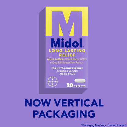 Midol Long Lasting Relief 20ct: Midol Long Lasting Relief, Menstrual Symptom Reliever & Fever Reducer, Caplets with Acetaminophen for Menstrual Pain Relief - 20 Count (Packaging May Vary) MidolBuy Supplements Australia