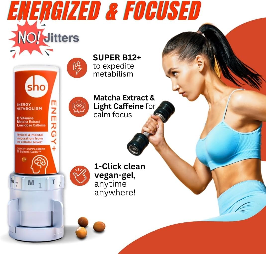 SHO Vegan Energy+ Focus Supplement Kit- Matcha Green Tea Extract, Methylated B Complex, Vitamin B and Caffeine Natural Energy Booster Without Crash, Jitters for Men and Women - 60 Pills Refill Bottle SHO buy supplements Au