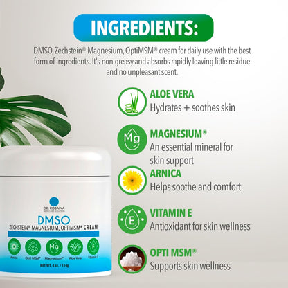 Dr. Robaina DMSO Cream - 99.9% Pure DMSO Pharmaceutical Grade | Formula with Zechstein Magnesium
