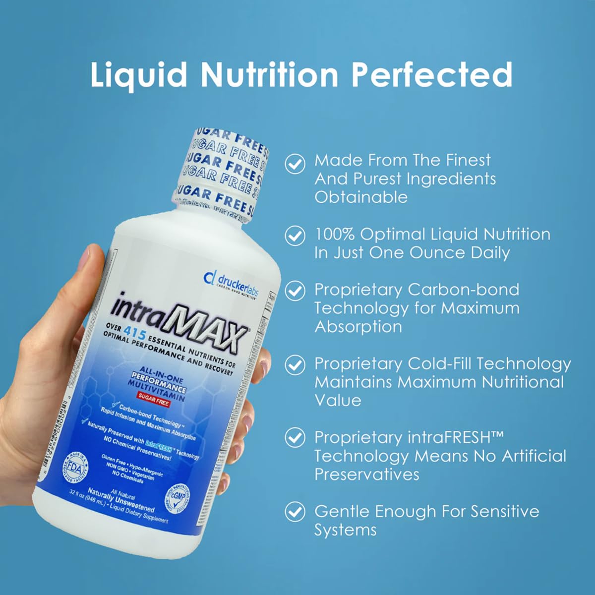 intraMAX Drucker Labs Organic Sugar-Free All-in-One Performance Liquid Multivitamin for Men & Women | Non-GMO, Gluten & Dairy Free | with Magnesium, Zinc, Vitamins D, C & E | 32 oz intraMAX buy supplements Au
