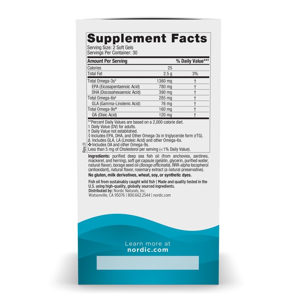 Nordic Naturals Complete Omega Xtra, Lemon - 60 Soft Gels - 1360 mg Omega-3 + 76 mg GLA - Healthy Skin - Cognition - Non-GMO - 30 Servings Nordic NaturalsBuy Supplements Australia