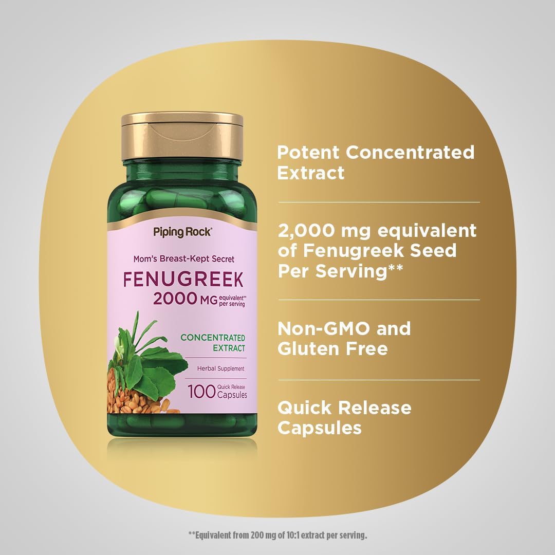 Piping Rock Fenugreek Capsules for Women | 100 Pills | Seed Extract Concentrate | Herbal Supplement | Non-GMO, Gluten Free