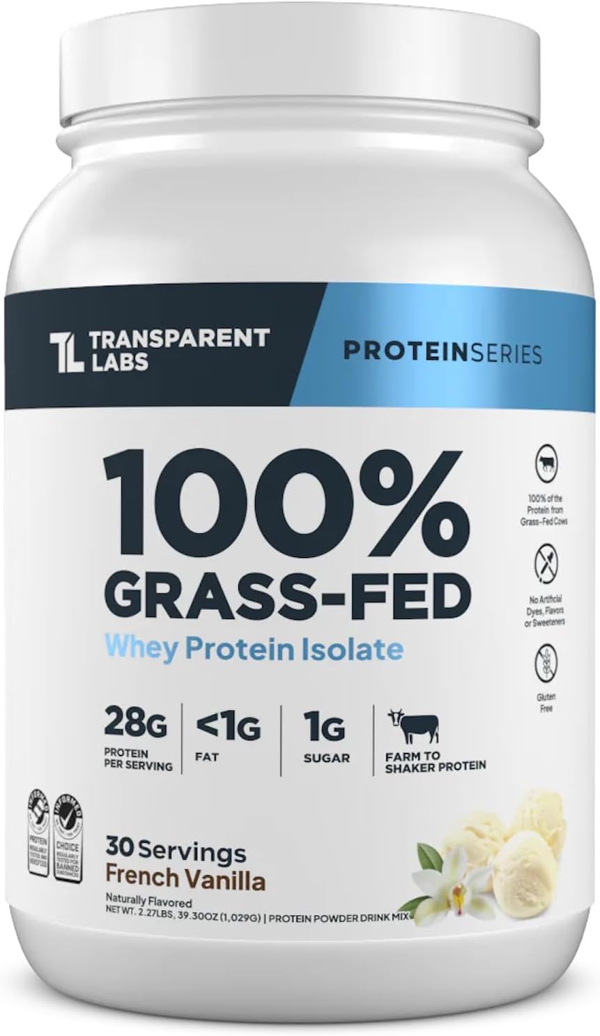 Transparent Labs Grass-Fed Whey Protein Isolate (30 Servings, French Vanilla) & Grass-Fed Whey Protein Isolate (30 Servings, Milk Chocolate)