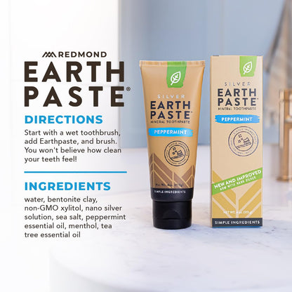 Redmond Earthpaste with Silver - Natural Non-Fluoride Toothpaste, 4 Ounce Tube (Peppermint)