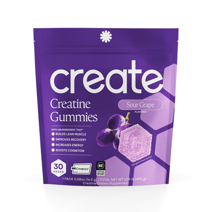 Create Creatine Gummies – Single-Serve Packs – 30ct – Variety Pack | NSF Certified for Sport – Made with Creatine Monohydrate, Vegan & Gluten-Free, Anti-Melting Formula, 3 Gummies per Pack