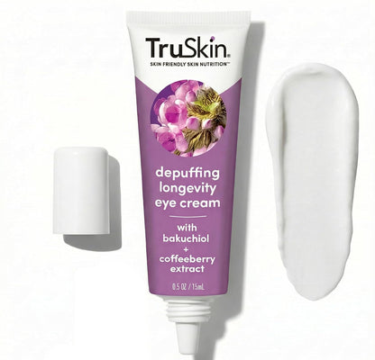 TruSkin Caffeine Eye Cream with Bakuchiol for Dark Circles, 0.5 fl oz | With Lingonberry stem cells and Green Coffee Bean to visibly reduce puffiness and smooth fine lines