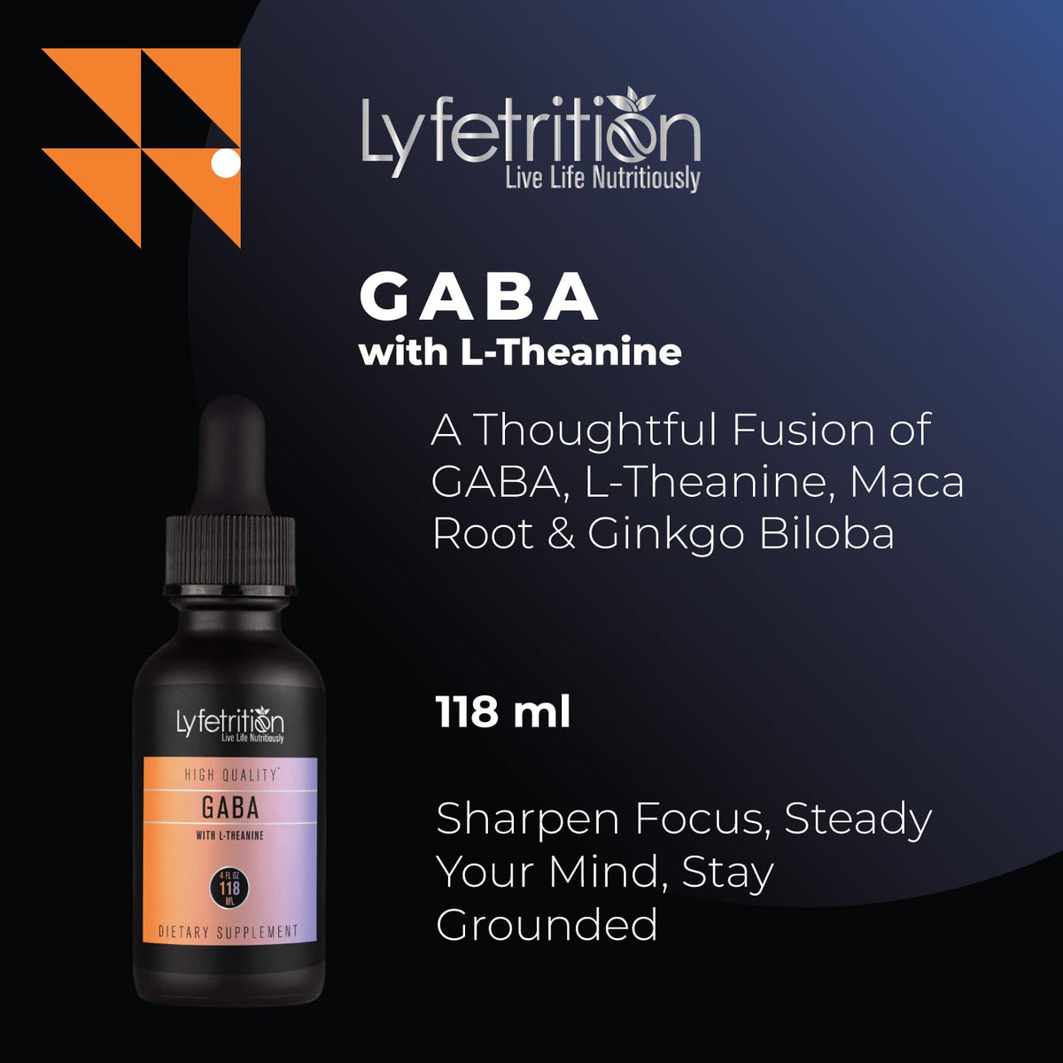 Lyfetrition GABA with L-Theanine, Ginkgo Biloba (Salisburia biloba) Extract, Organic Peruvian MACA Root (Lepidium meyenii) Extract, 118 ml, 4 FL Oz Liquid, 220 Servings, Made in USA, Quick Absorption Lyfetrition buy supplements Au