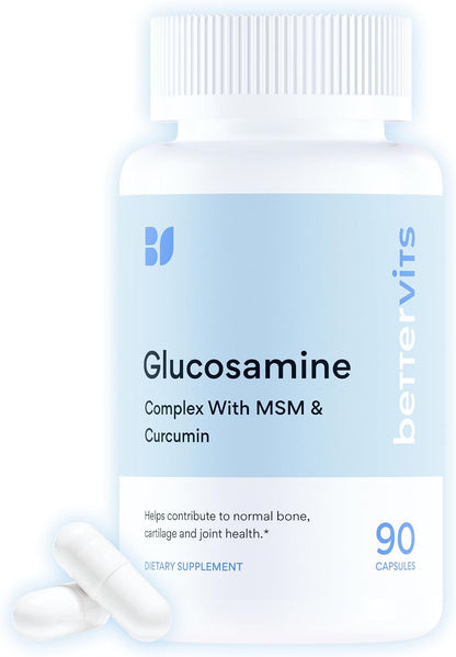 Bettervits Glucosamine Complex with MSM Сhondroitin | Joint Supplements for Women and Men with Vitamin C | Arthritis Support Supplement for Mobility & Flexibility - 90 Capsules
