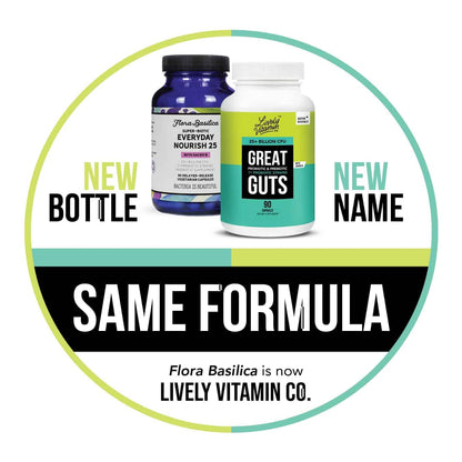 LIVELY VITAMIN CO. Great Guts Probiotic - 25 Billion CFU Probiotic - Balance Gut Microbiome, GI Tract, Inflammation, Indigestion, Reflux, Upset Stomach, & Diarrhea - 90 Caps LIVELY VITAMIN CO buy supplements Au