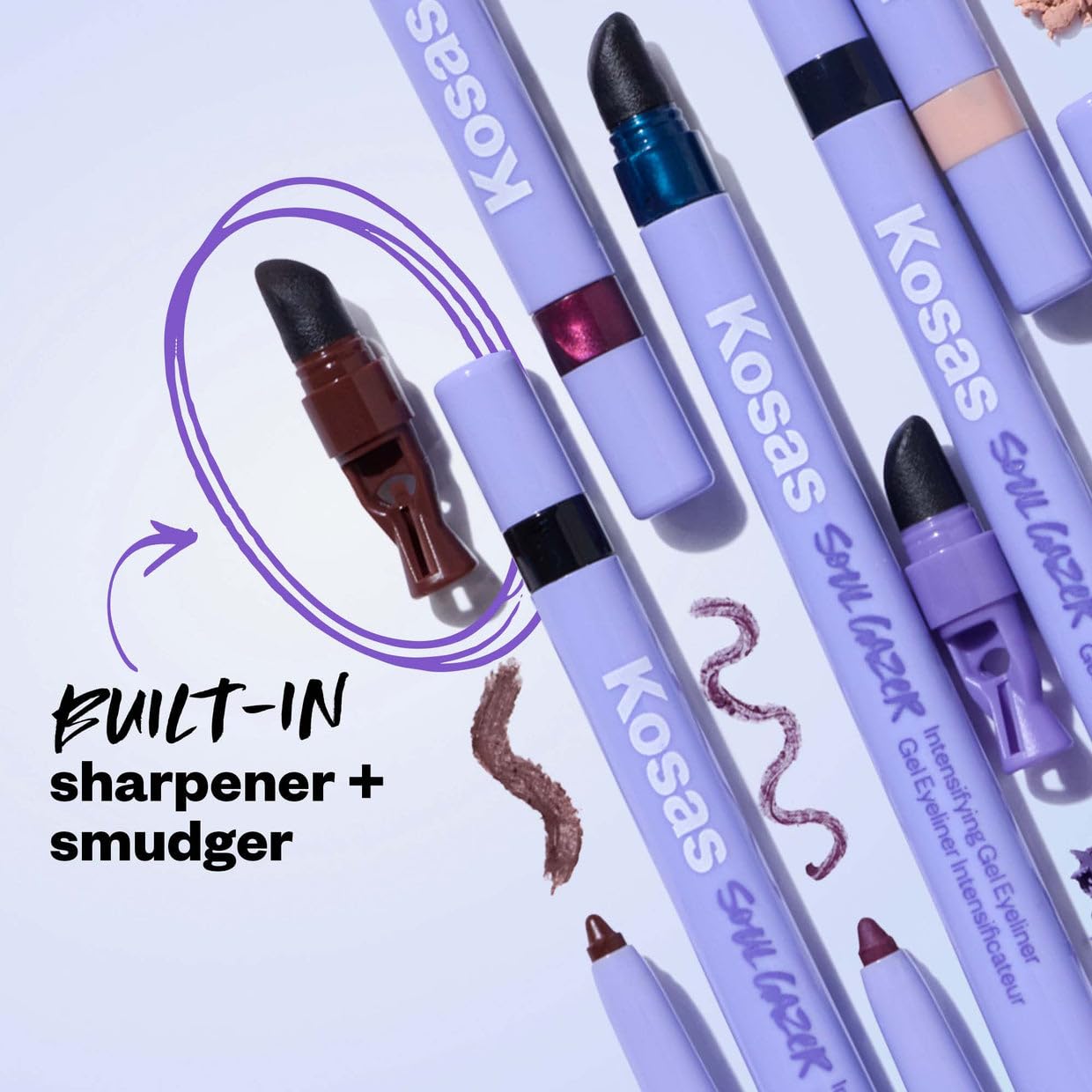 Kosas Soulgazer Gel Eyeliner (Enigma) - Waterproof, Smudge-Proof Pen with Hyaluronic Acid - Retractable Eyeliner Pencil with Sharpener & Smudger, Long-Lasting - Blackened Blue Satin KosasBuy Supplements Australia
