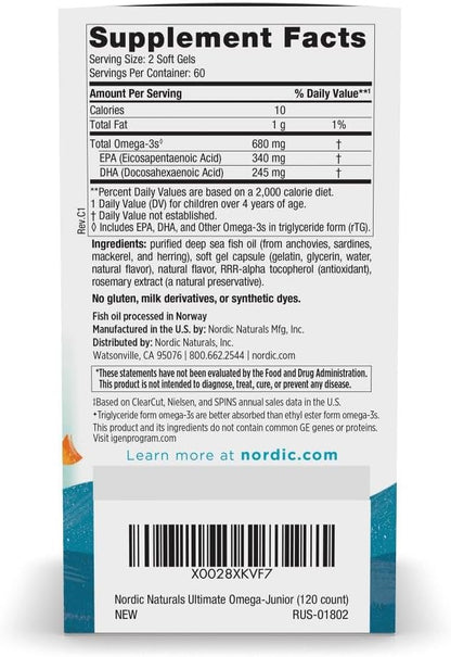 Nordic Naturals Ultimate Omega Jr. for Kids, Strawberry - 120 Mini Soft Gels