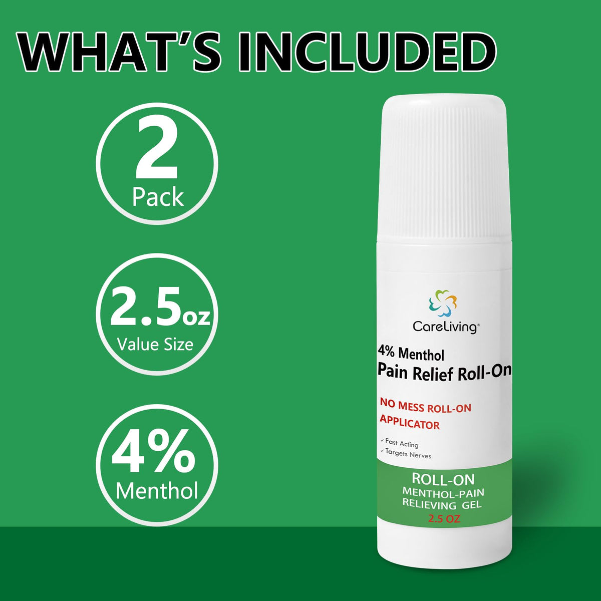 CARELIVING Roll On Pain Relief for Knee, Neck, Joint, Shoulder, Arthritis Pain Reliever, Sore Muscle Relief, Roll On Menthol Gel 2.5 Fl Oz (Pack of 2) CARELIVINGBuy Supplements Australia