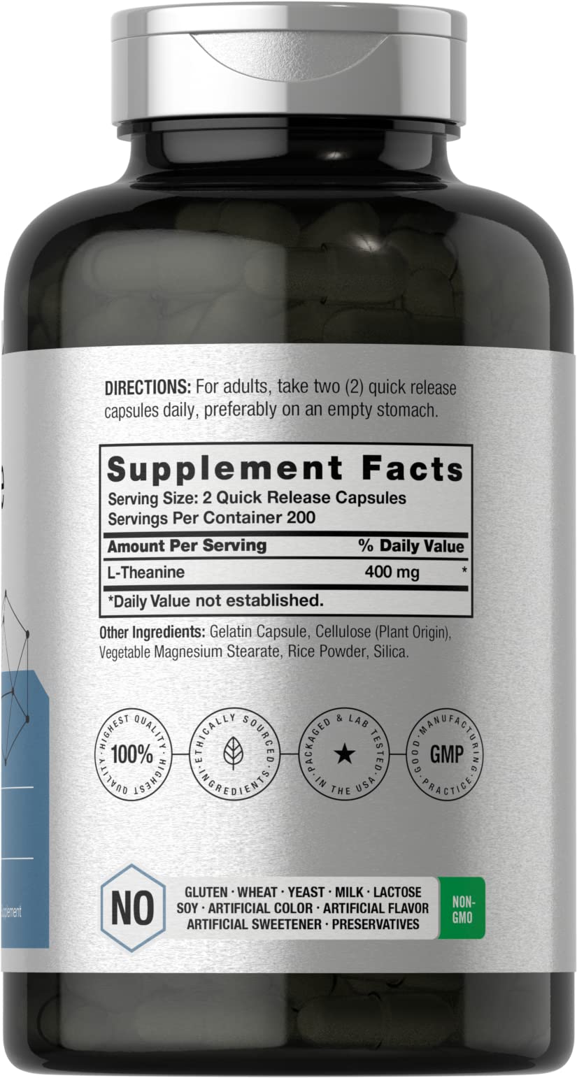 Horbäach L-Theanine Supplement | 400mg | 120 Powder Capsules | Non-GMO & Gluten Free