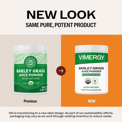 Vimergy Barley Grass Juice Powder Dietary Supplement - 4g per Serving (62 Servings) – Clean Superfood – Promotes Cardiovascular Health* – Organic, Vegan & Gluten-Free – Regular Size 250g