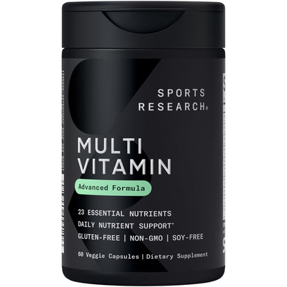 Black container of Sports Research Multi Vitamin on a white background