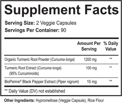 NutriFlair Turmeric Curcumin with BioPerine - 1300mg, 180 Capsules - 95% Standardized Curcuminoids Turmeric Supplement Extract with Black Pepper for Optimal Absorption - 180 Capsules