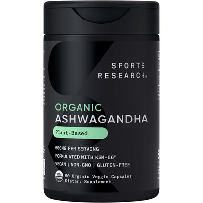 Sports Research® Organic Ashwagandha – Adaptogen for Relaxation, Calm & Sleep Support – Made with Organic KSM-66® – 600 mg – Non-GMO Verified, Gluten-Free, Certified Vegan – 90 Veggie Capsules Sports Research buy supplements Au