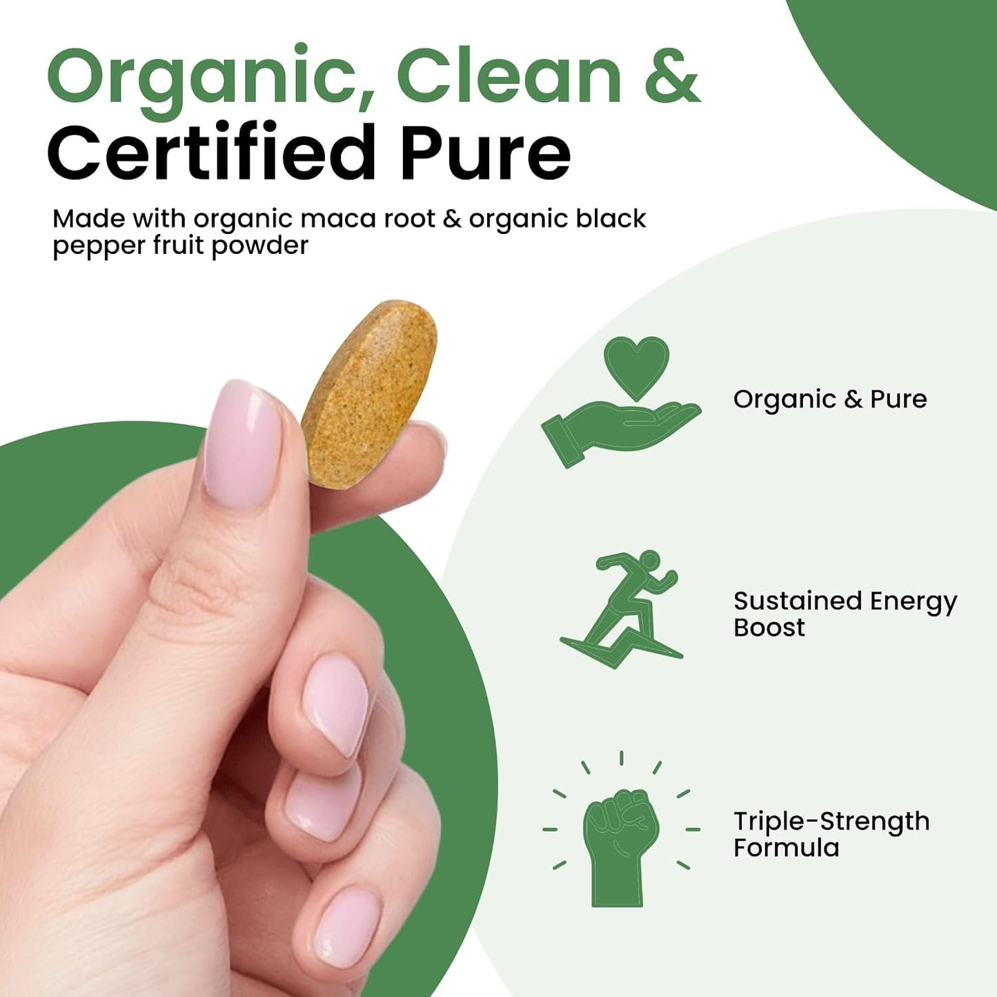 Organic Maca Root Extract 1500 mg, Peak Performance for Men & Women, Sustained Energy & Hormone Support with Black Pepper, Non-GMO, 60 Tablets, US-Made