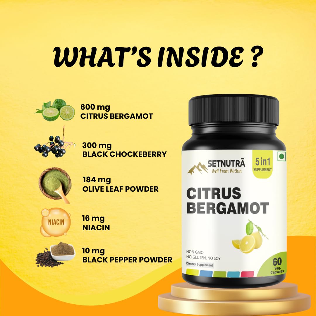 SETNUTRA Well From Within 5 in 1 Citrus Bergamot Supplement with Black Chokeberry Olive Leaf Niacin & Black Pepper | Heart Health Support Antioxidant Boost | Non GMO Gluten Free Capsules (60 Count) SETNUTRA Well From Within buy supplements Au