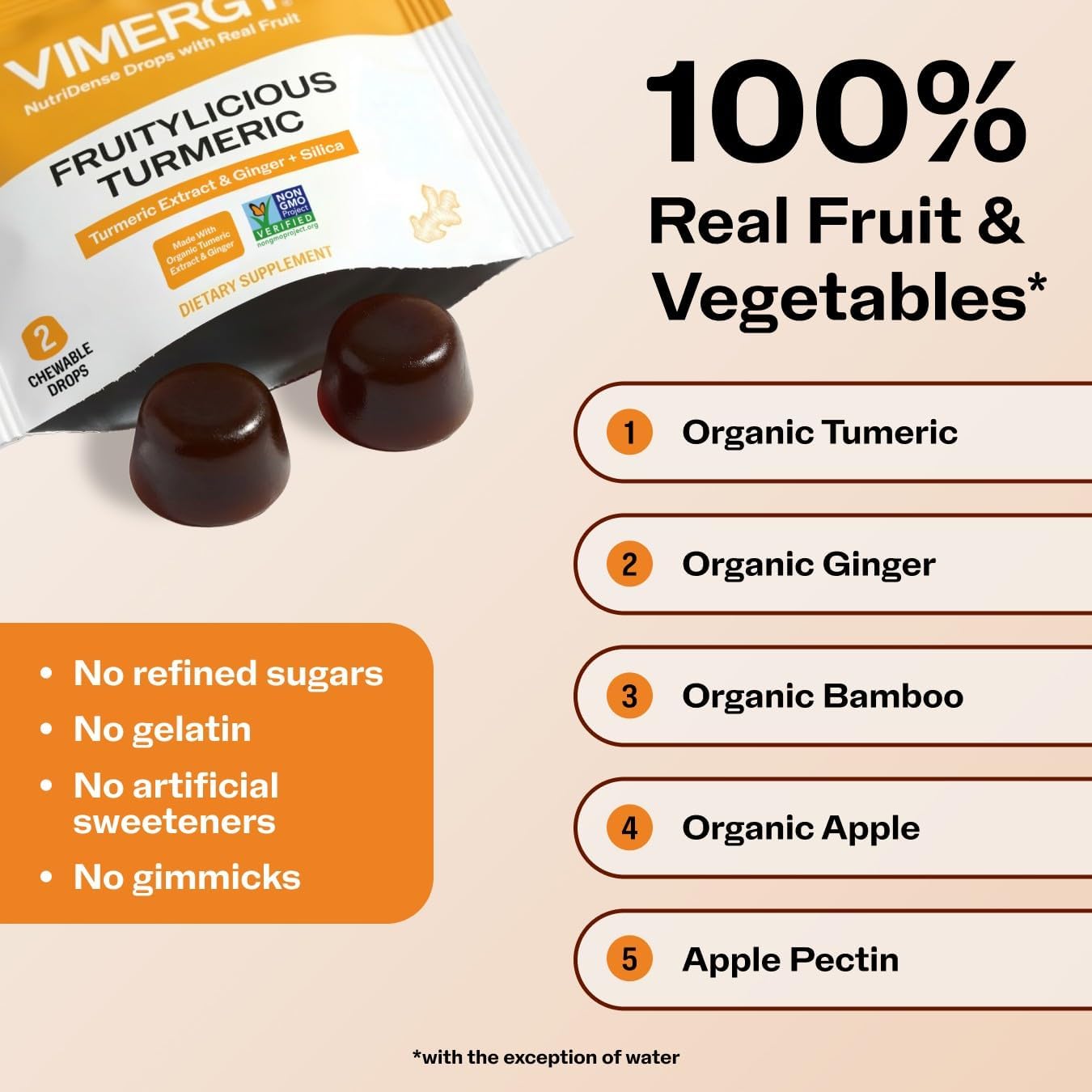 VIMERGY NutriDense Elderberry + Zinc Berrylicious Immunity* Chewables (60 Count) and NutriDense Fruitylicious Turmeric + Ginger Chewables (60 Count)