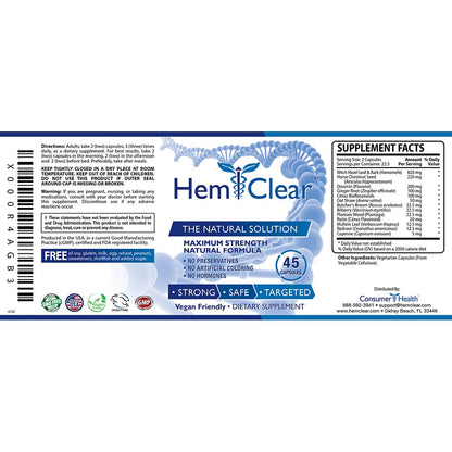 HemClear for Hemorrhoids - Vegan, 100% Natural Formula for Hemorrhoid Relief & Vascular Health - Maximum Strength 1 Bottle HemclearBuy Supplements Australia