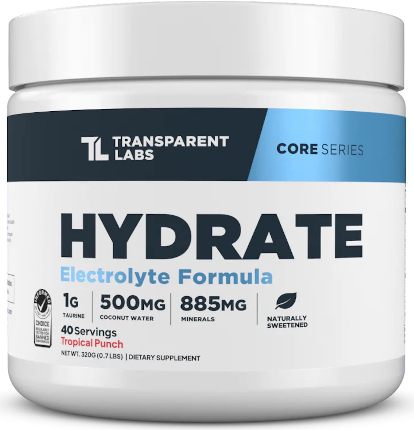 Transparent Labs Hydrate Electrolytes Powder (40 Servings, Tropical Punch) & Creatine HMB (30 Servings, Strawberry Lemonade)