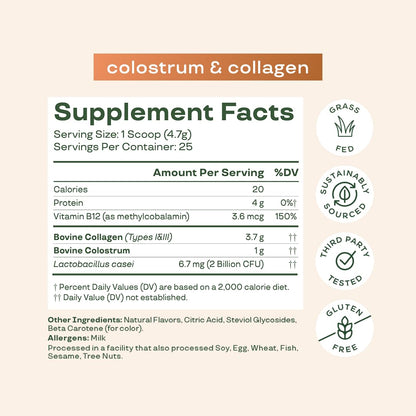 Bloom Nutrition Bovine Colostrum Powder, Strawberries & Cream, 25 Servings | Gut Health, Immune Support, Hair Growth & Beauty Supplement, Gluten Free, Sugar Free