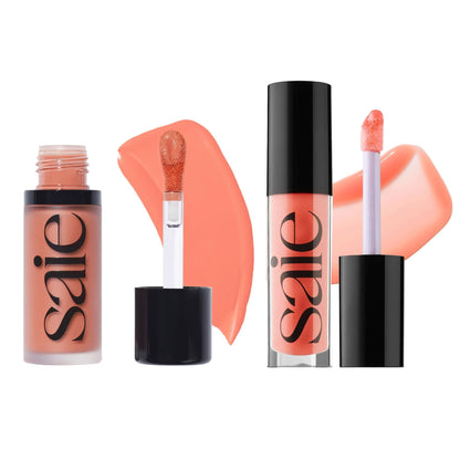 Saie Dewy Glow Duo - Dew Liquid Blush - (.40 oz, Hottie), Glossybounce Lip Gloss-Oil Hybrid (.17 oz, Splash) - Hydrating, Vegan Makeup for Radiant Cheeks & Lips SaieBuy Supplements Australia