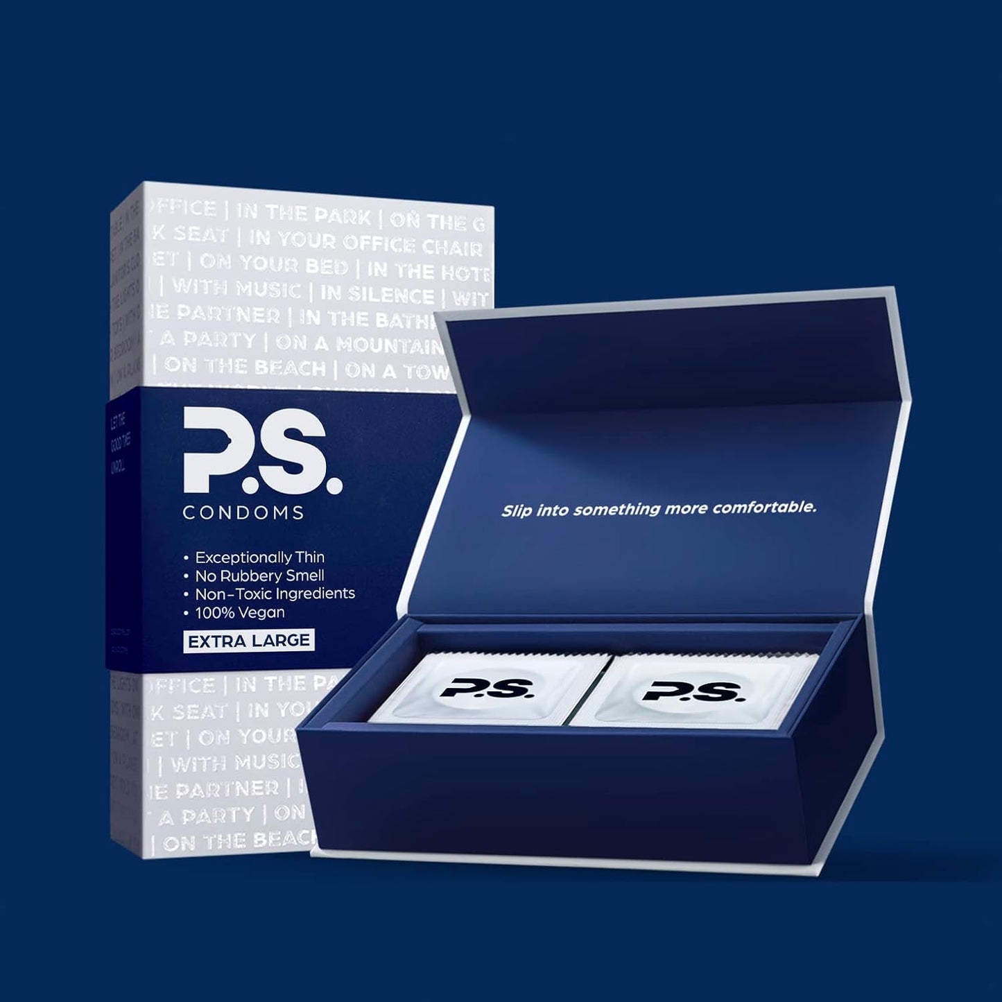 PS Allstar Bundle - 12-Pack of XL Thin Latex Condoms for Men, Afterparty Oversized Adult Flushable Wipes, Organic Personal Lubricant, and All Natural Testosterone Booster
