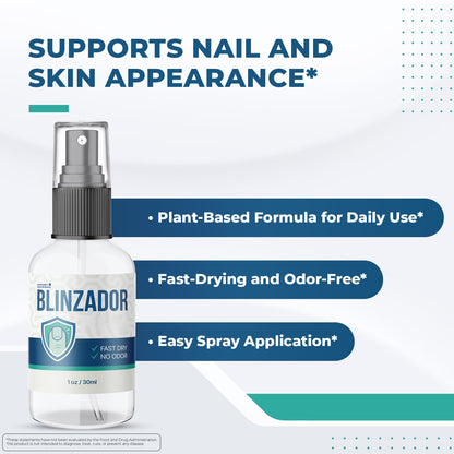 Blinzador Spray – Plant-Based Foot & Nail Formula – 1oz, 1 Month Supply | Topical foot & nail spray, plant-based | Fast-drying & odorless | No-touch daily application