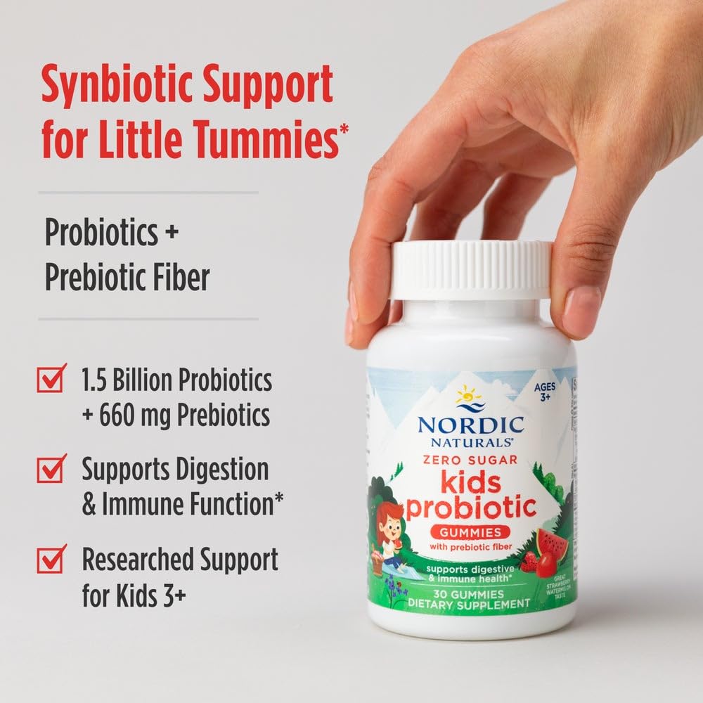 Nordic Naturals Zero Sugar Kids Probiotic Gummies - Strawberry Watermelon Flavor - 30 Gummies - Supports Digestive Wellness & Immune Health - Non-GMO - Third Party Tested - Vegan - 30 Servings Nordic NaturalsBuy Supplements Australia