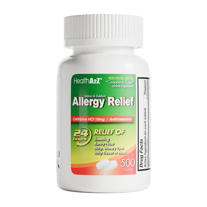 HealthA2Z® Allergy Relief, Cetirizine 10mg, Dye-Free Formula, 24-Hour Antihistamine, Indoor & Outdoor Allergy Relief, 500 Tablets HealthA2Z buy supplements Au