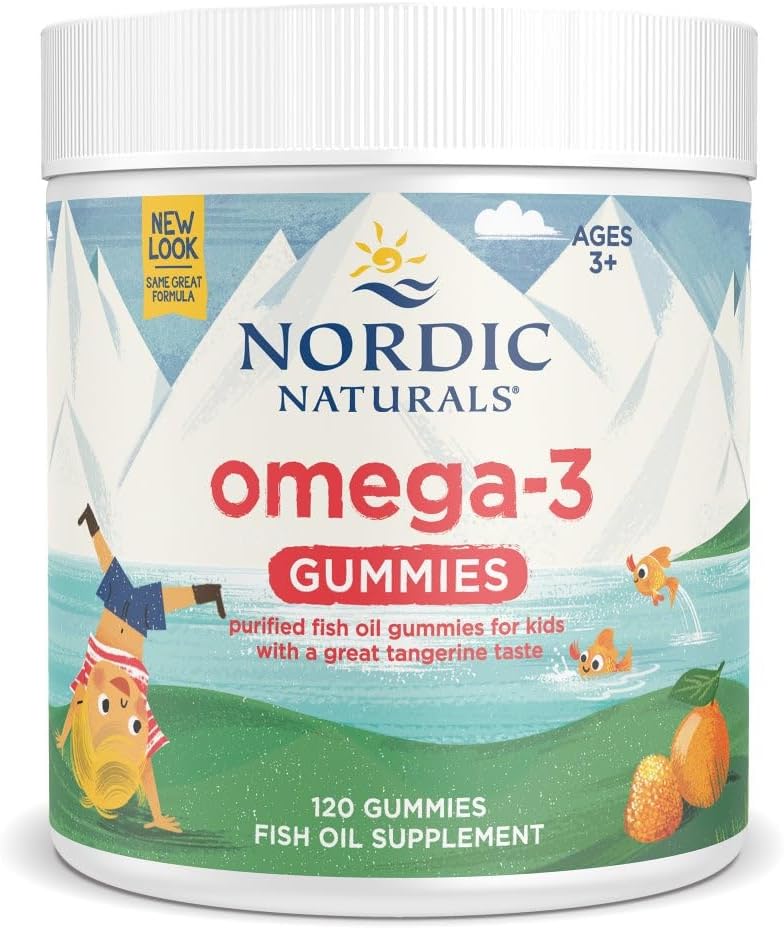 Nordic Naturals Omega-3 Gummies for Kids & Adults, Tangerine - 120 Count | 82 mg total omega-3s w/ EPA & DHA per serving supports heart, brain, & eye health. Tangerine flavor gummies, non-GMO formula