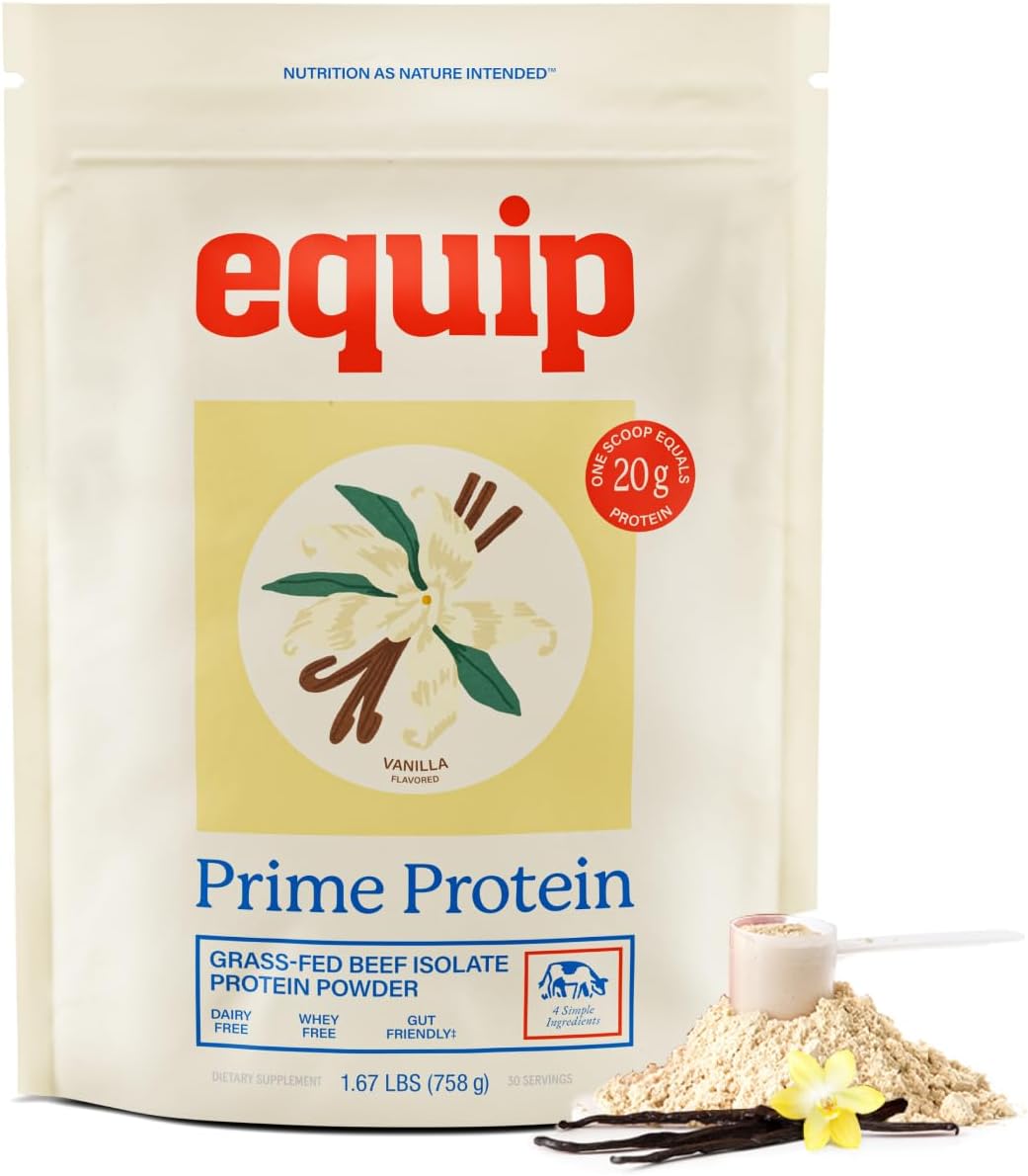 Equip Foods Chocolate Prime Protein Powder - Unflavored (x2) & Vanilla (x2) - Grass-Fed Isolate Beef Protein Powder - Paleo and Gluten Free - Helps Build and Repair Tissue