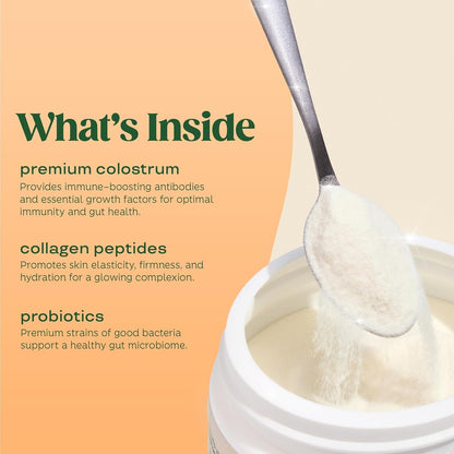 Bloom Nutrition Bovine Colostrum Powder, Orange Cream, 25 Servings | Gut Health, Immune Support, Hair Growth & Beauty Supplement, Gluten Free, Sugar Free