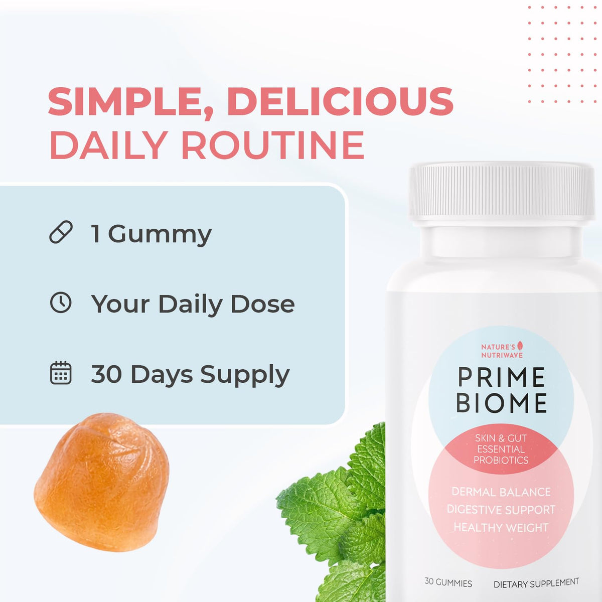 Nature’s NutriWave PrimeBiome Probiotic Gummies – Plant-Based Blend with Inulin, Lion’s Mane, Ginger & More– Non-GMO, No Stimulants, GMP Certified – 30 Gummies, 6 Month Supply Nature’s NutriWaveBuy Supplements Australia